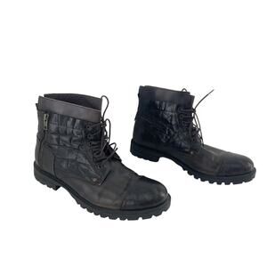 Kemal Tanca Brown Croc Print Ankle Leather Combat Boots Men's Size 10 - Good